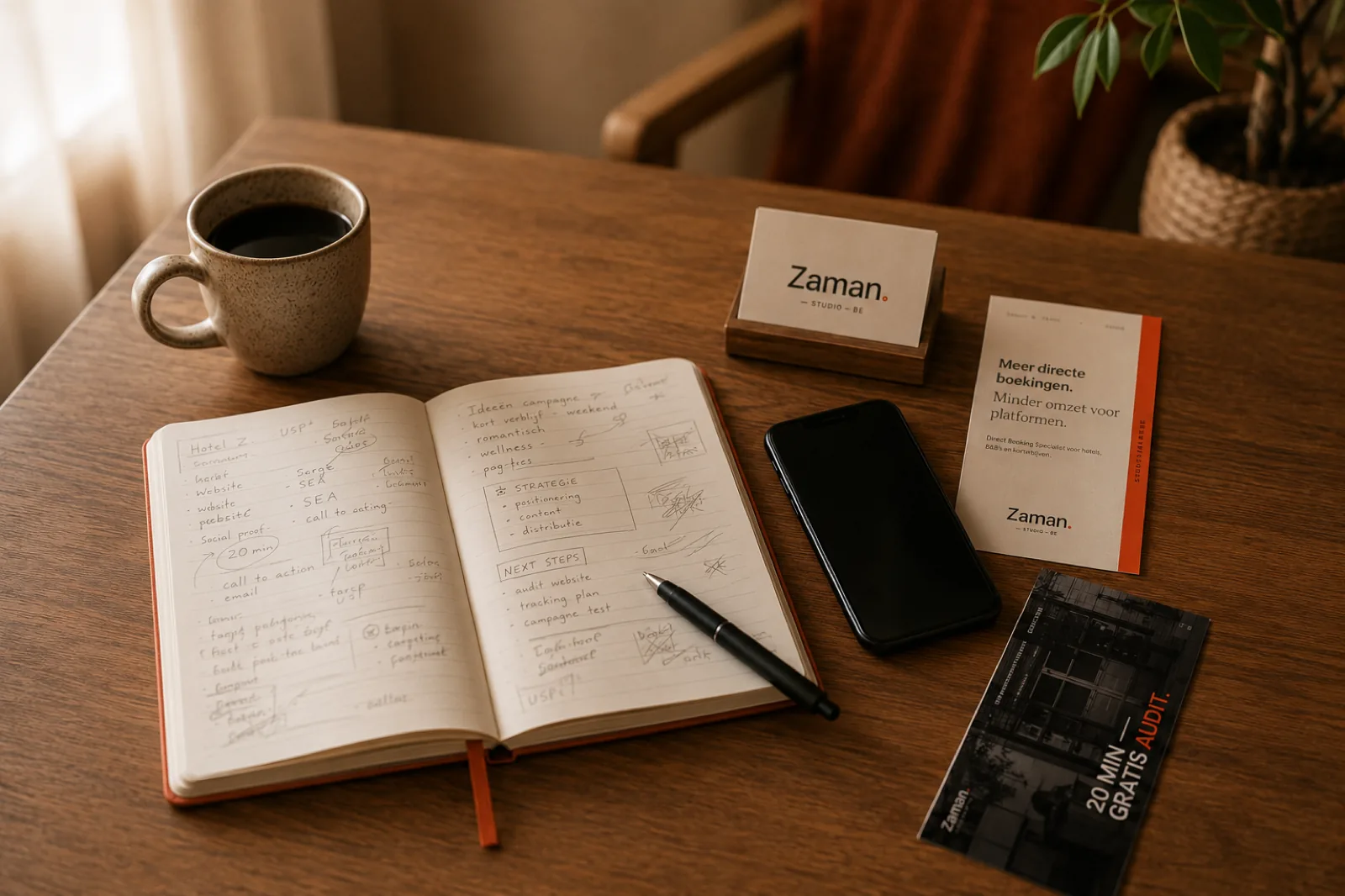 Het plan en de notities achter een hotelmarketingstrategie